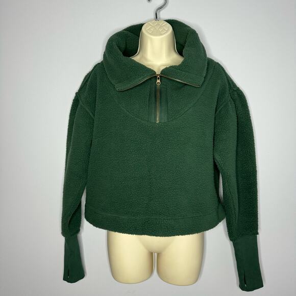 Free People Poppy Fleece Pullover Teddy Jacket Slouchy Forest Pine Green XS New - Picture 4 of 13